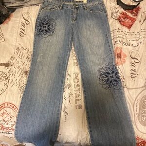 Women's Blue Jeans with Embroidered Design
